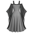 thumbnail image 4 of Plus Size Long Dresses for Fall Women's Gothic Flare Long Sleeves Dark Black Dress Mesh Spliced Costumes Dress Lace-up Midi Dress Long Dress Gray XL, 4 of 6