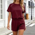 thumbnail image 5 of Likimi 2 Piece Sets For Women Solid Color Summer Short Sleeve Crew Neck Top With Shorts Comfortable Soft Outfit Set Red Size Xl, 5 of 5