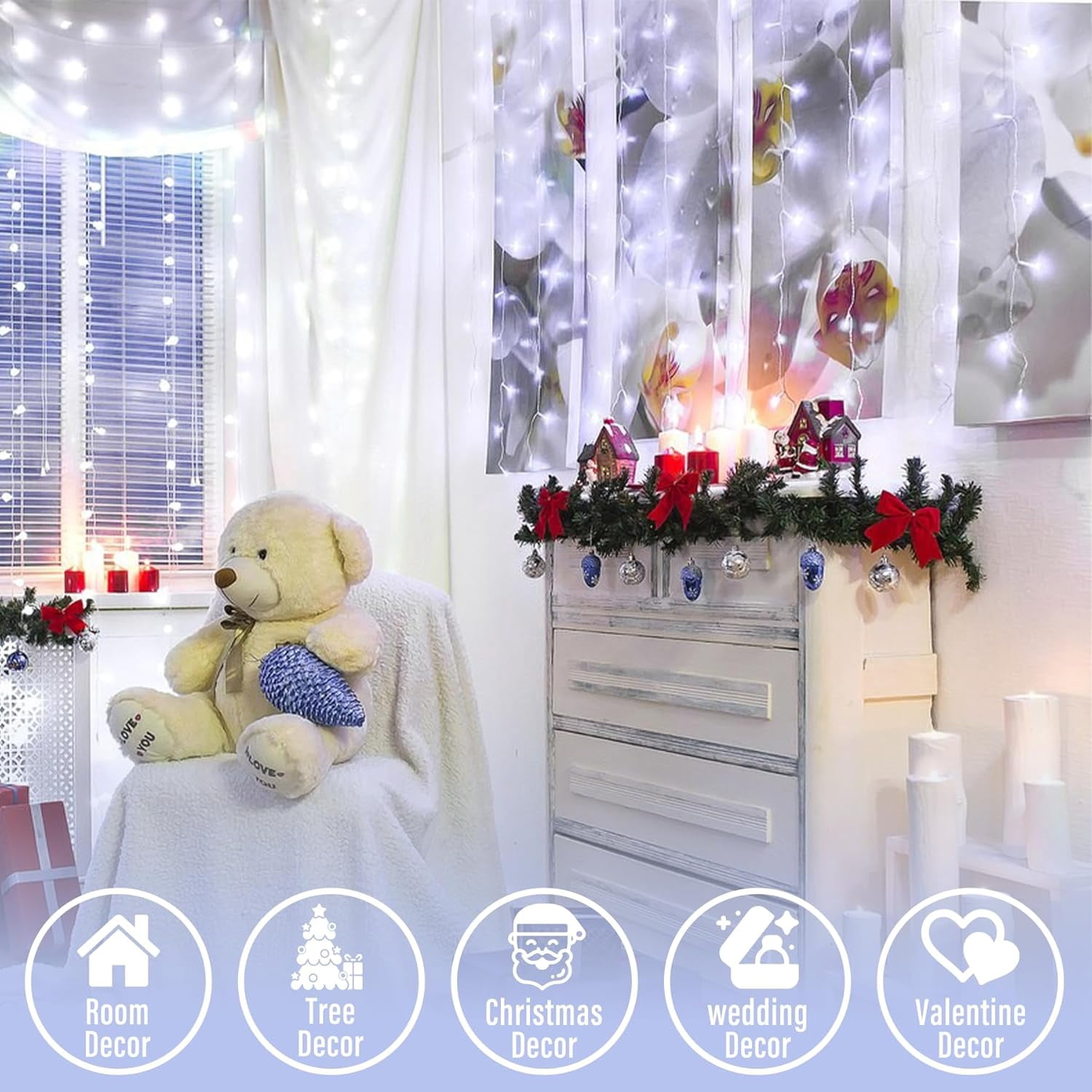 JMEXSUSS 66ft 200 LED White Christmas String Lights Indoor, Christmas Lights Outdoor Waterproof Clear Wire, 8 Modes Twinkle String Lights Plug in for Living Room Tree Bedroom Wedding Decoration