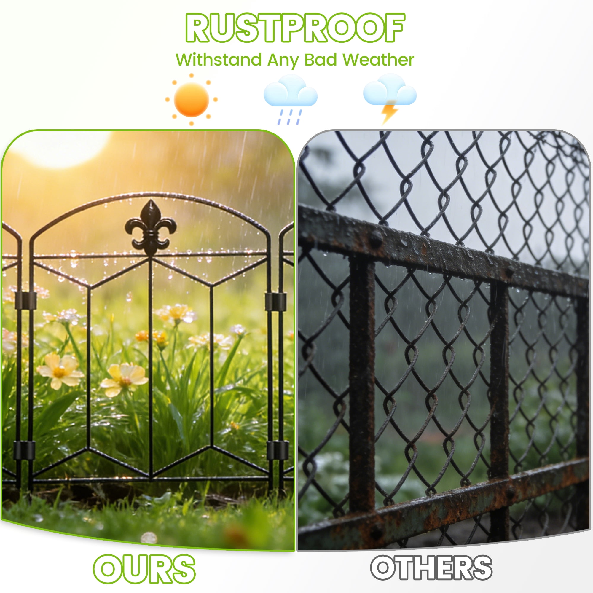 OHHANI Garden Fence, 10 Pack 21" H x 12.6" W Rustproof Metal Decorative Fence Panels, No-Dig Animal Barrier, Landscape Edging for Yard Patio Outdoor
