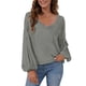 thumbnail image 1 of Jersey para mujer, Top, manga larga acampanada, cuello en V, Color puro, camisa holgada informal con bolsillo para mujer gris XXL, 1 of 6