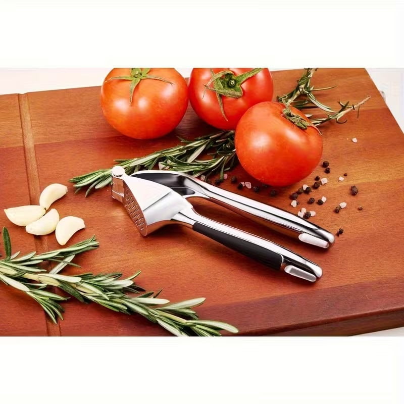 Stainless Steel Garlic Press - Ergonomically designed, durable kitchen tool that mashes garlic effortlessly