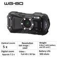 thumbnail image 2 of Ricoh WG-80 Black Waterproof Digital Camera Shockproof Freezeproof Crushproof (International Model), 2 of 5