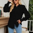 thumbnail image 4 of Camisa de punto suizo para mujer, puños fruncidos, botonadura única, cuello vuelto, blusa de ocio de manga larga abombada, 4 of 7