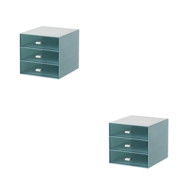 Wosthever Almacene artículos de papelería con estilo con organizador de almacenamiento de gran capacidad Cajón de plástico Organizador Caja azul Cuadrícula triple 2piezas
