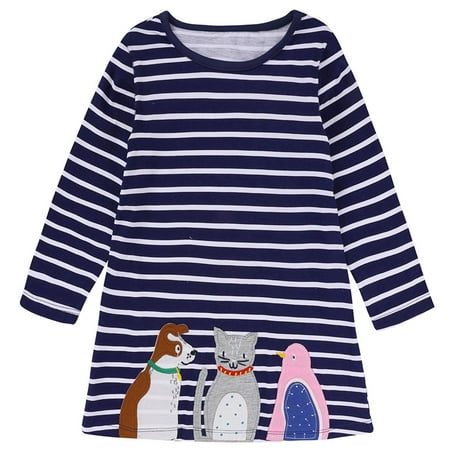 

Autumn Children s Girl s Clothing Tshirt Long Sleeve Cartoon Striped Embroidered Dress
