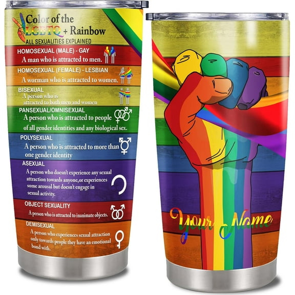 Personalized LGBT Tumbler Travel Coffee Insulated Cute Cup With Lids Stainless Steel Double Wall Vacuum Gifts For Him Her Friend Gay Lesbian Proud on Anniversary Pride Month