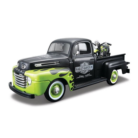 Maisto-1:24 Pick Up Truck with 1:24 Motorcycle -1:24 H-D® 1948 FL Panhead + 1:24 1948 Ford F-1 Pickup