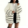 thumbnail image 2 of qolati Womens Oversized Cardigan Sweaters Striped Color Block Lightweight Open Front Chunky Knit Jackets Casual Long Lantern Sleeve Fall Sweater Coats White S, 2 of 4