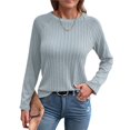 thumbnail image 3 of Camisetas de Larga para Mujer, Ropa de Moda de Otoño, Tops Modernos, Camiseta Básica de Punto con Cuello Redondo Gris M, 3 of 9