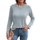 thumbnail image 3 of Camisetas de Larga para Mujer, Ropa de Moda de Otoño, Tops Modernos, Camiseta Básica de Punto con Cuello Redondo Gris S, 3 of 9