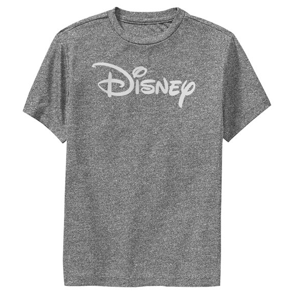 Boy's Disney Simple White Logo Performance Graphic Tee Charcoal Heather Small