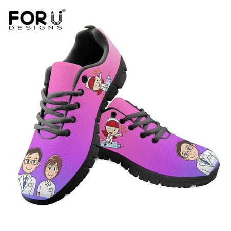 

Ladies Comfort Lace-up Flat Shoes Cute Cartoon Nurse Doctor Pattern Casual Sneakers Women Breathable Mesh Shoe Mujer