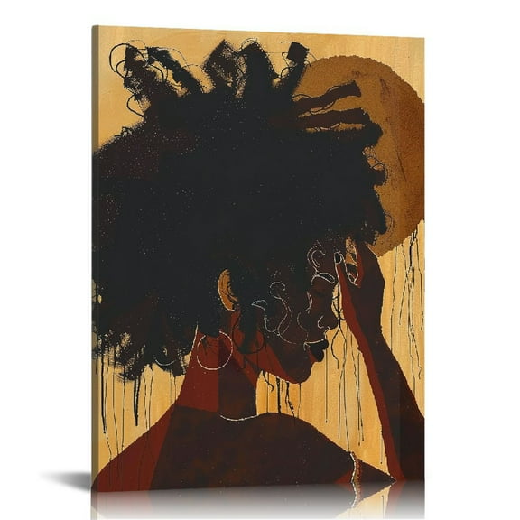 ONETECH Boho African American Wall Art Black Girl Canvas Print Poster African Minimalist Wall Art Black Girl Boho Art Paintings Boho Wall Pictures for Bathroom Decor
