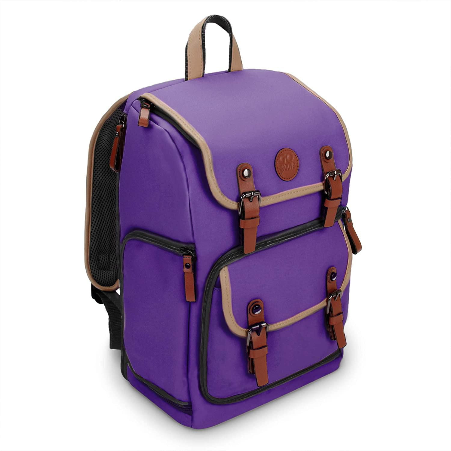 GOgroove DSLR Camera Backpack (Mid-Volume Purple) with Tablet Compartment, Customizable Dividers for Storage, Tripod Holder and Weatherproof Rain Cover - Compatible w/Canon, Nikon, Olympus and More