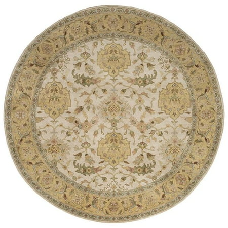 Due Process Stable Trading Mirzapur Shield Ivory & Light Gold Round Area Rug, 12 x 12 ft.