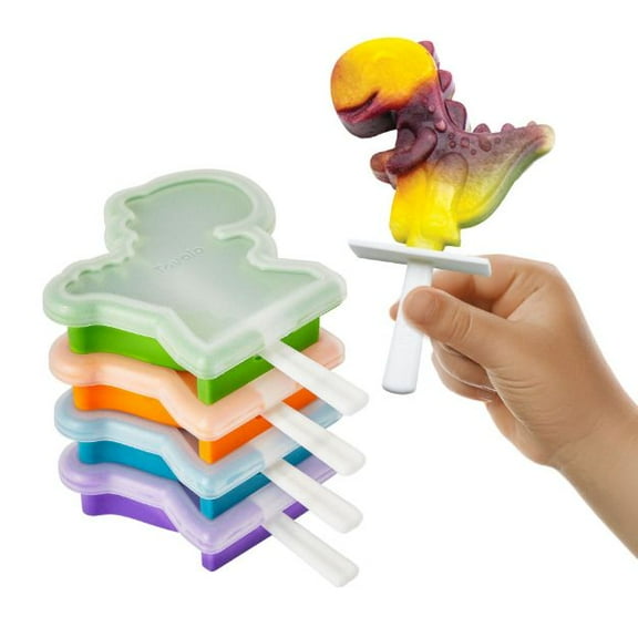 Tovolo Silicone Popsicle Molds with Sticks (4-Pack, Dino) - Reusable Ice Pop Molds for Homemade Flavored Ice Pops & Frozen Snacks - Stackable Popsicle Maker with Lid, Dishwasher Safe & BPA-Free