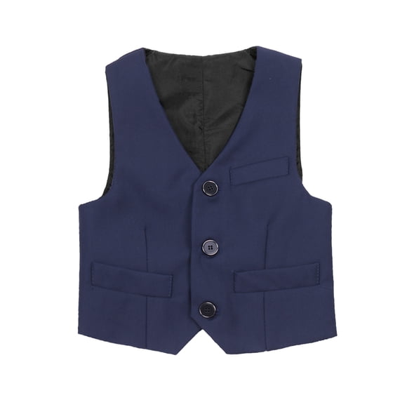 YUUMIN Kids Boys Classic Gentleman Blazer Waistcoat Party Formal Suit Vest Wedding Party Pegeant Page Boy Outfit Navy Blue 150