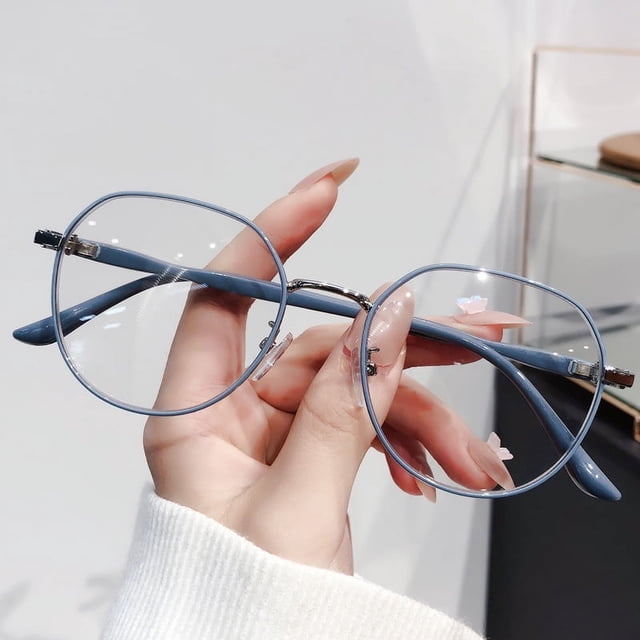 Gafas de miopía para mujer con lentes planas antiluz azul y montura para cámara