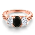 thumbnail image 3 of Gem Stone King 18K Rose Gold Plated Silver Black Onyx and White Moissanite Filigree Style 3 Stone Ring for Women (2.60 Cttw, Oval 8X6MM and 6X4MM) (Size 9), 3 of 6