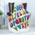 thumbnail image 4 of Alphabet Soft Flannel Fleece Throw Blanket, Gradient Colors Graffiti Look Letters on Plain Background, Cozy Plush for Indoor and Outdoor Use, 60" x 80", Azure Blue Dark Sky Blue, by Ambesonne, 4 of 5