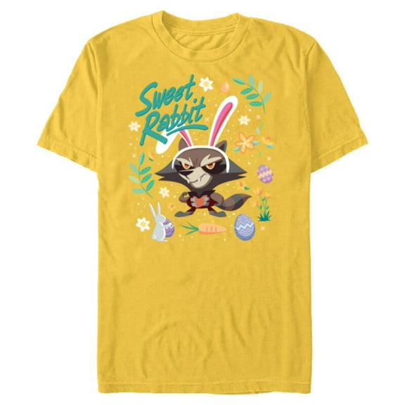 Marvel Guardians of the Galaxy Rocket Sweet Rabbit Easter - Short Sleeve Blended T-Shirt for Adults - Customized-Yellow