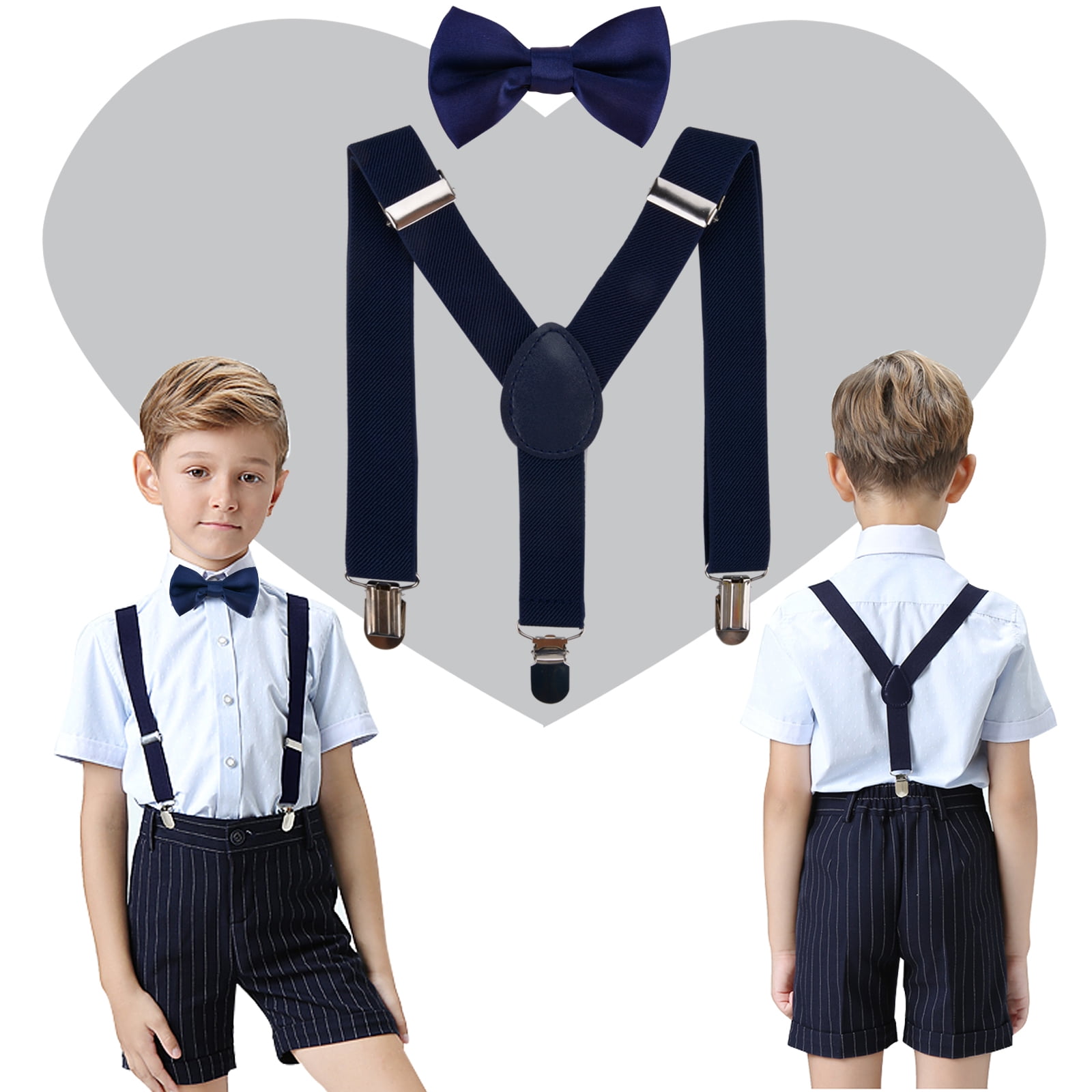 Kids Suspenders 4 Clips Y Back Adjustable Elastic 5-13 Years Boys Solid Color Suspenders With Metal Clips 