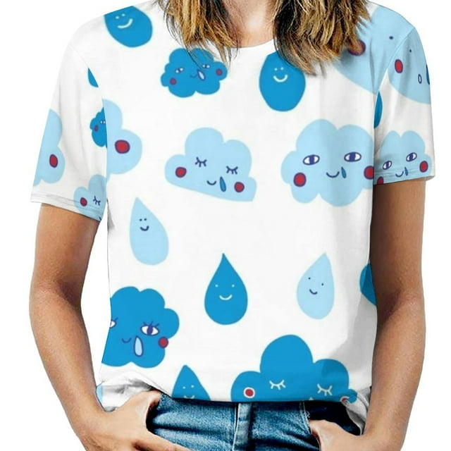 Pluie avec une Chance de... Hauts à Manches Courtes pour Femmes Col Rond Bretelles Creuses Streetwear Éclaboussures de Bain