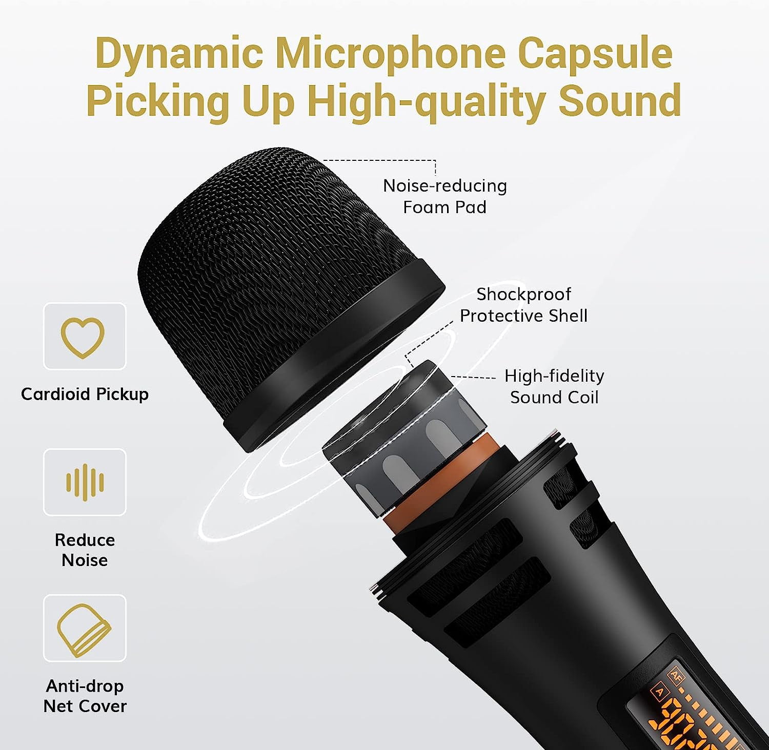 TONOR Wireless Microphone Systems Professional UHF Cordless Karaoke Microphones Handheld TW350 Black