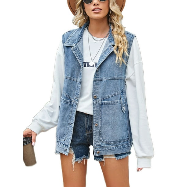Ladies blue cheap jean vest