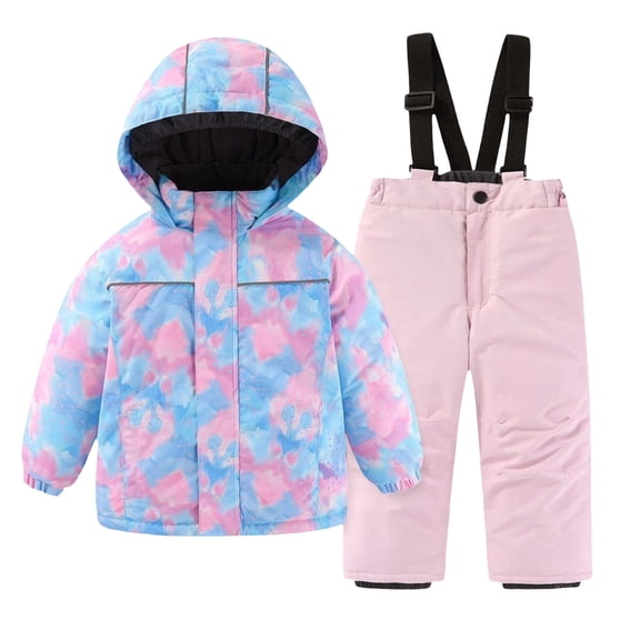 Mercatoo Kids Boys Girls Snowsuit 2-Piece Ski Suit Insulated Down Coat Hooded Puffer Jacket and Sno𝐰 Bib𝐬 Ski Pants Toddler Sno𝐰 Suit