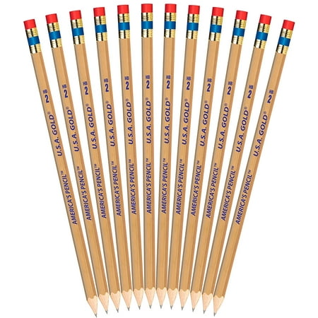 USA Gold Natural Wood Presharpened #2 Pencils 12-Pack (DFB65), 12 quality wooden pencils with latex-free erasers By Write (Best Way To Write On Wood)