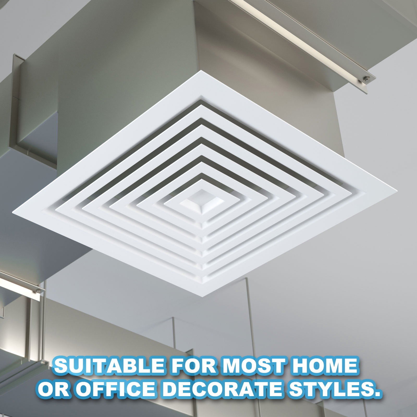 Uxcell Square Air Vent Cover, Aluminum Alloy Air Return Grille Sidewall or Ceiling Air Diffuser with Pipe for Home Office 4"