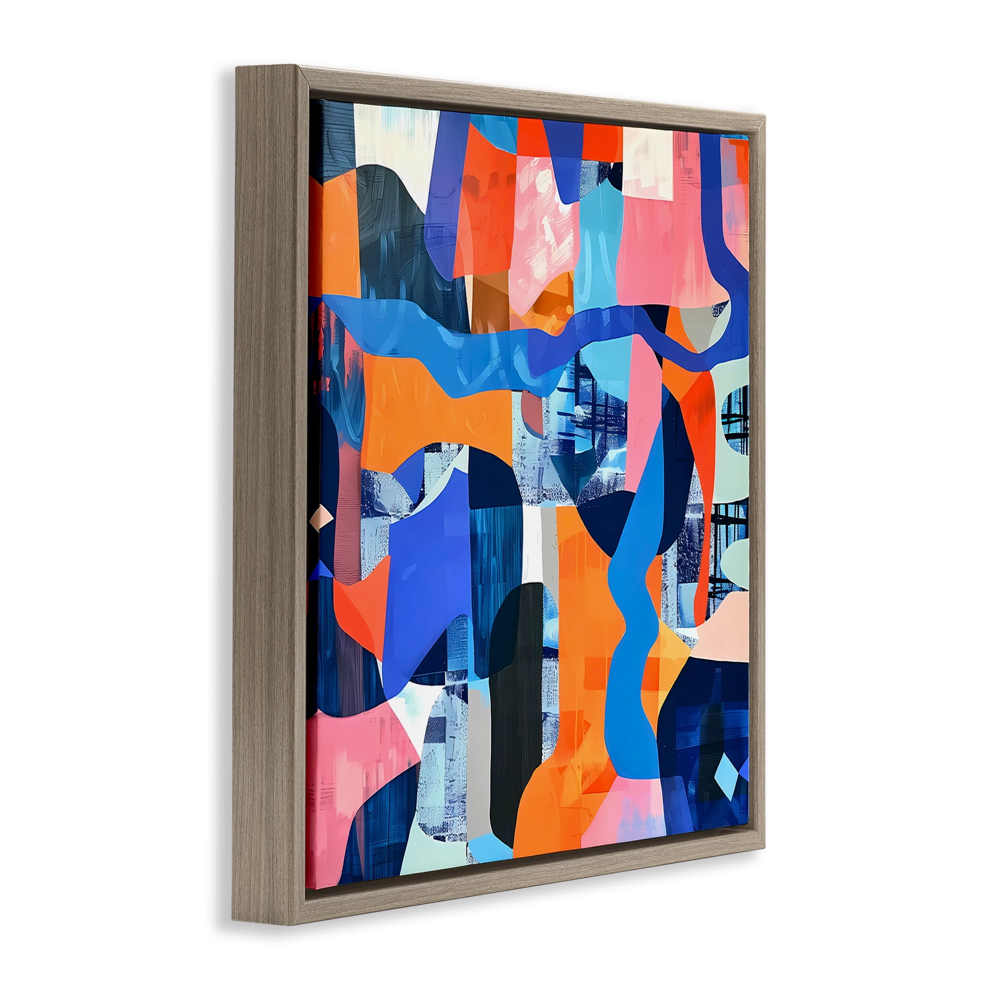 Stupell Industries Wavy Woven Shapes Collage Abstract Painting Brown Floater Framed Canvas Art Print Wall Art, 18 x 18