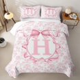 thumbnail image 2 of Feelyou Rose H Initial Bed Spread Queen for Girls, Reteo Princess Bow Queen Coverlet Set, Pink White, 3 Pieces, 2 of 7