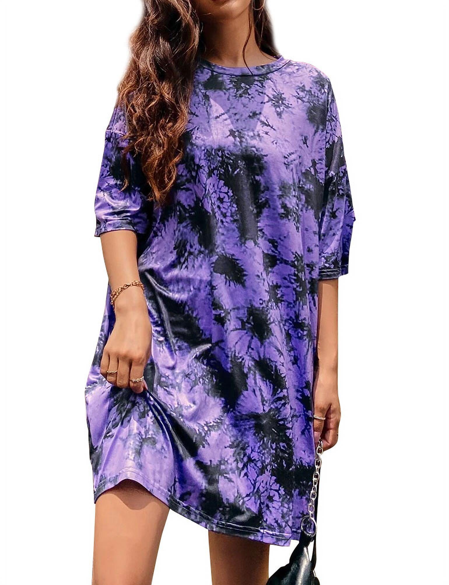 ZXZY Women Tie-Dyeing Crew Neck Half Sleeves T-shirt Dress