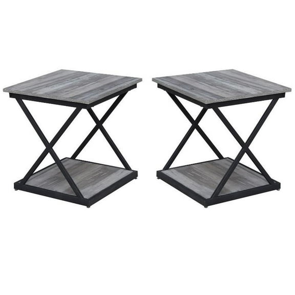 Home Square Metal Side Table in Gray and Black Finish - Set of 2