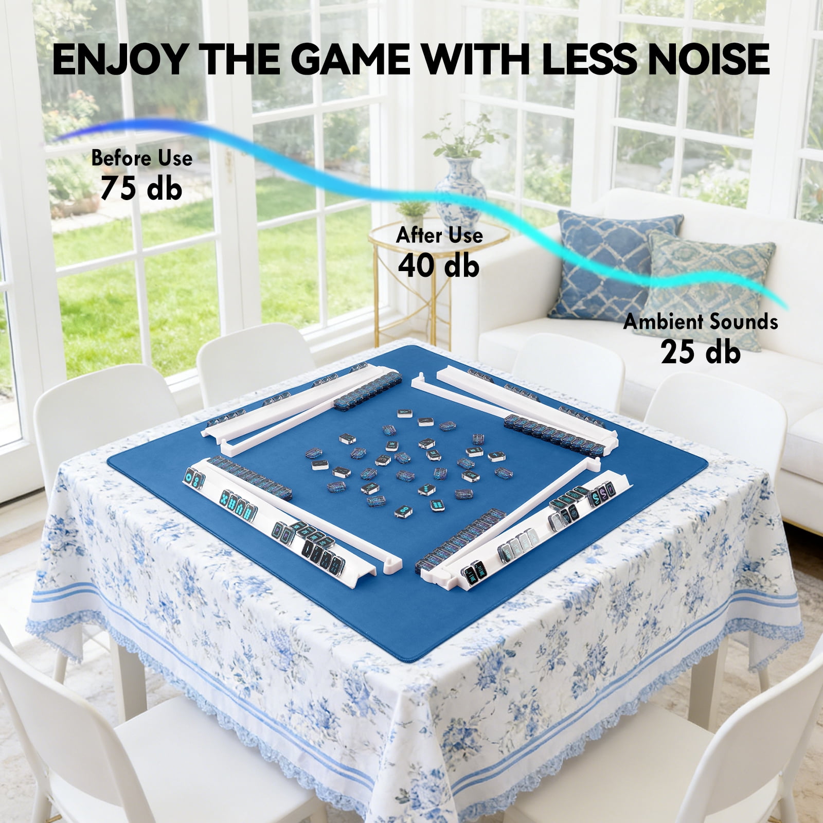 AzulHome Classic Anti-Slip Noise Reducing Game Mat - Mahjong, Poker, Cards, Dominoes Table Cover with Portable Carry Bag (Blue)