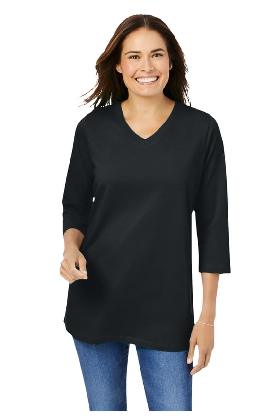 Plus Size Petite Perfect Three-Quarter Sleeve V-Neck Tee