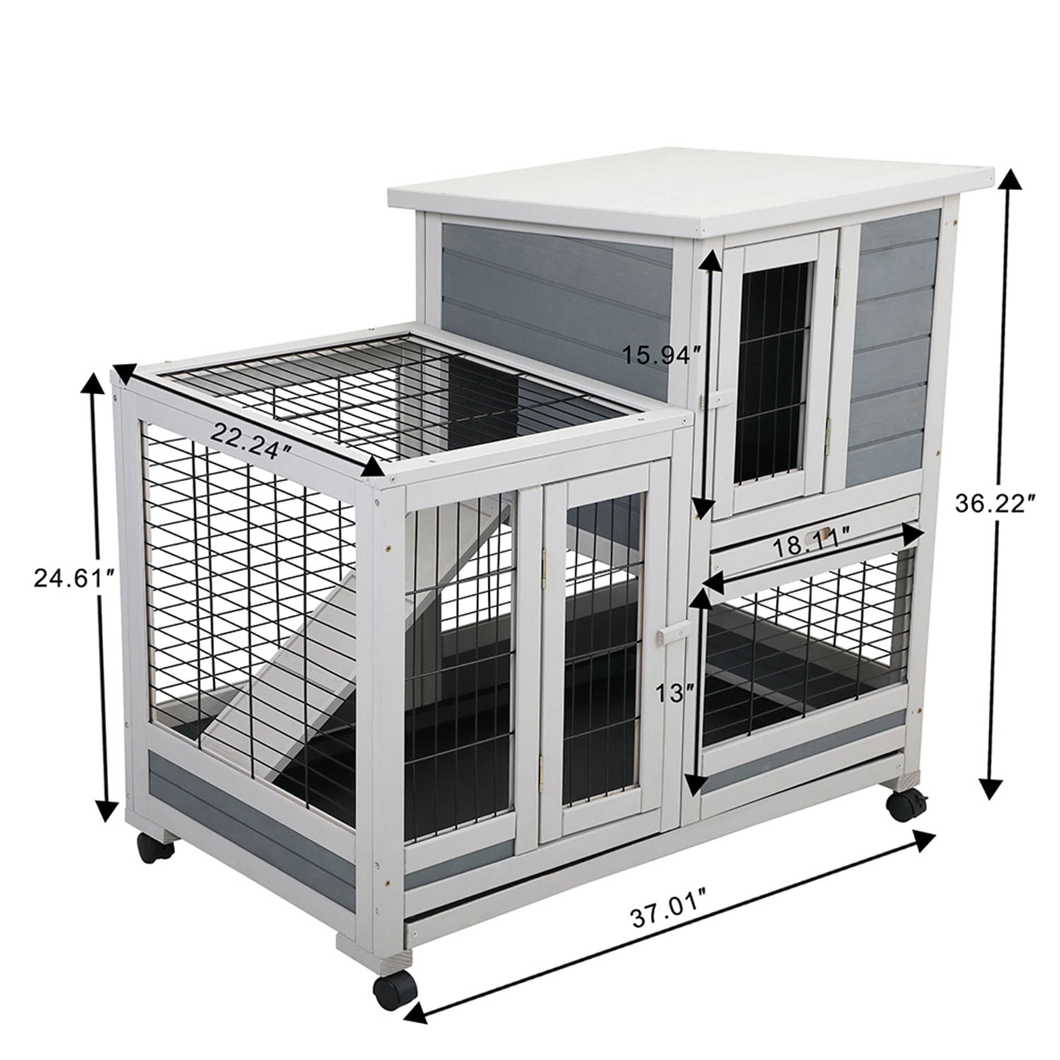 Pefilos Wooden Rabbit Hutch Indoor Rabbit Cage Outdoor Guinea Pig Habitat On Wheels, Gray Pefilos Wooden Rabbit Hutch Indoor Rabbit Cage Outdoor Guinea Pig Habitat On Wheels, Gray