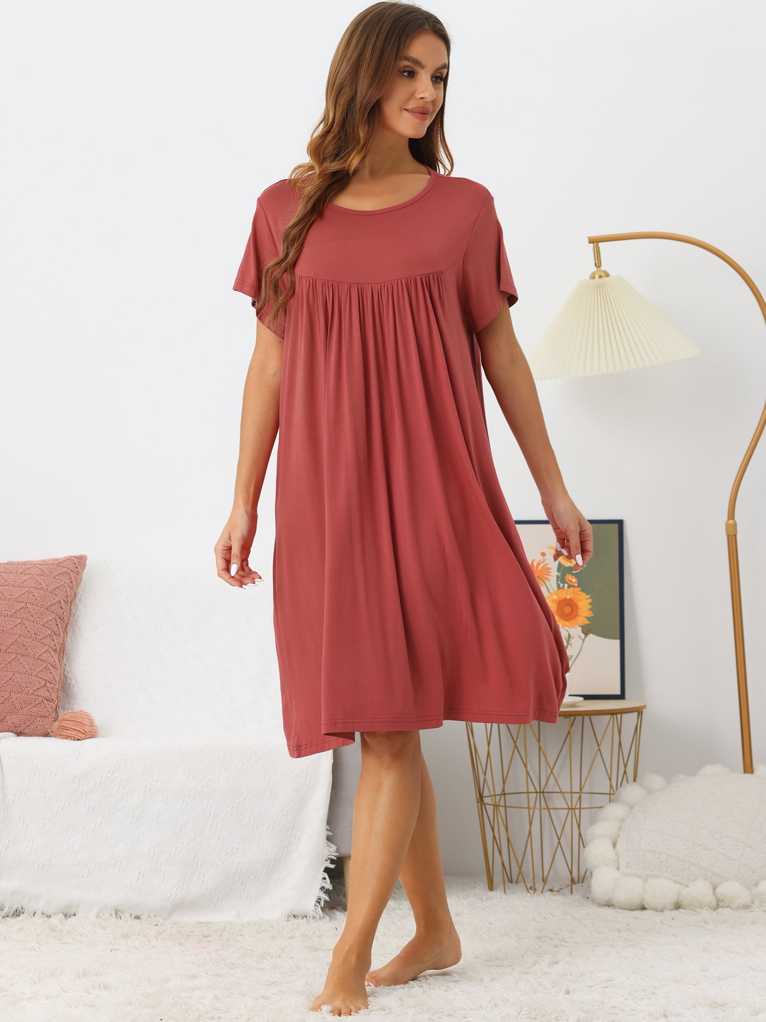 DARING DIVA Women's Cotton Sleepwear Short Sleeve Cozy Loose Sleepshirt 3XL Brick Red