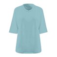 thumbnail image 3 of cocolona Womens Plus Size Summer 3/4 Sleeve Tops Oversized V Neck Lightweight T-shirts Fashion Casual Solid Color Blouse 2XL, 3 of 5