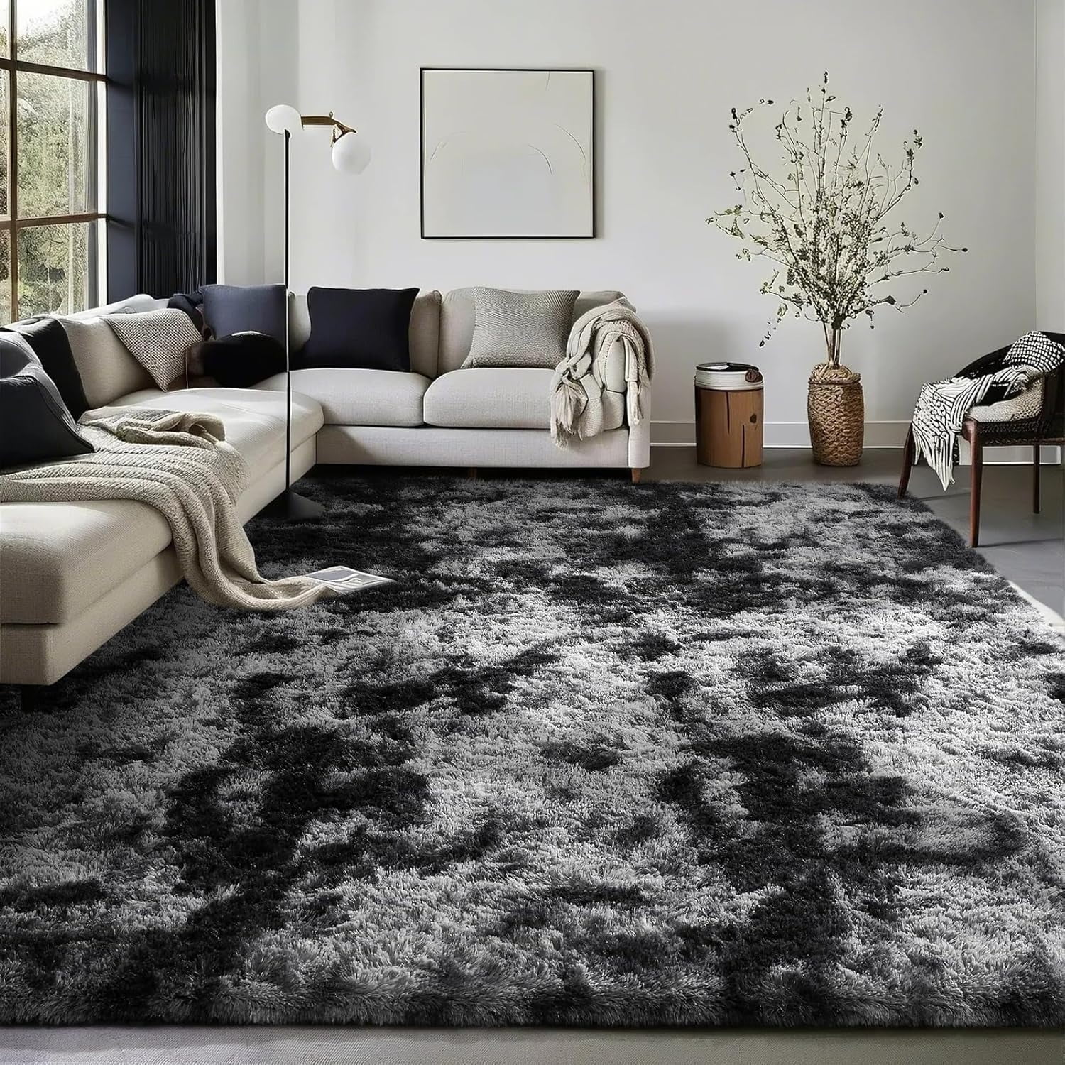 Shag Area Rug, Soft Fluffy Area Rugs for Living Room Bedroom Decor Carpet, Light Gray