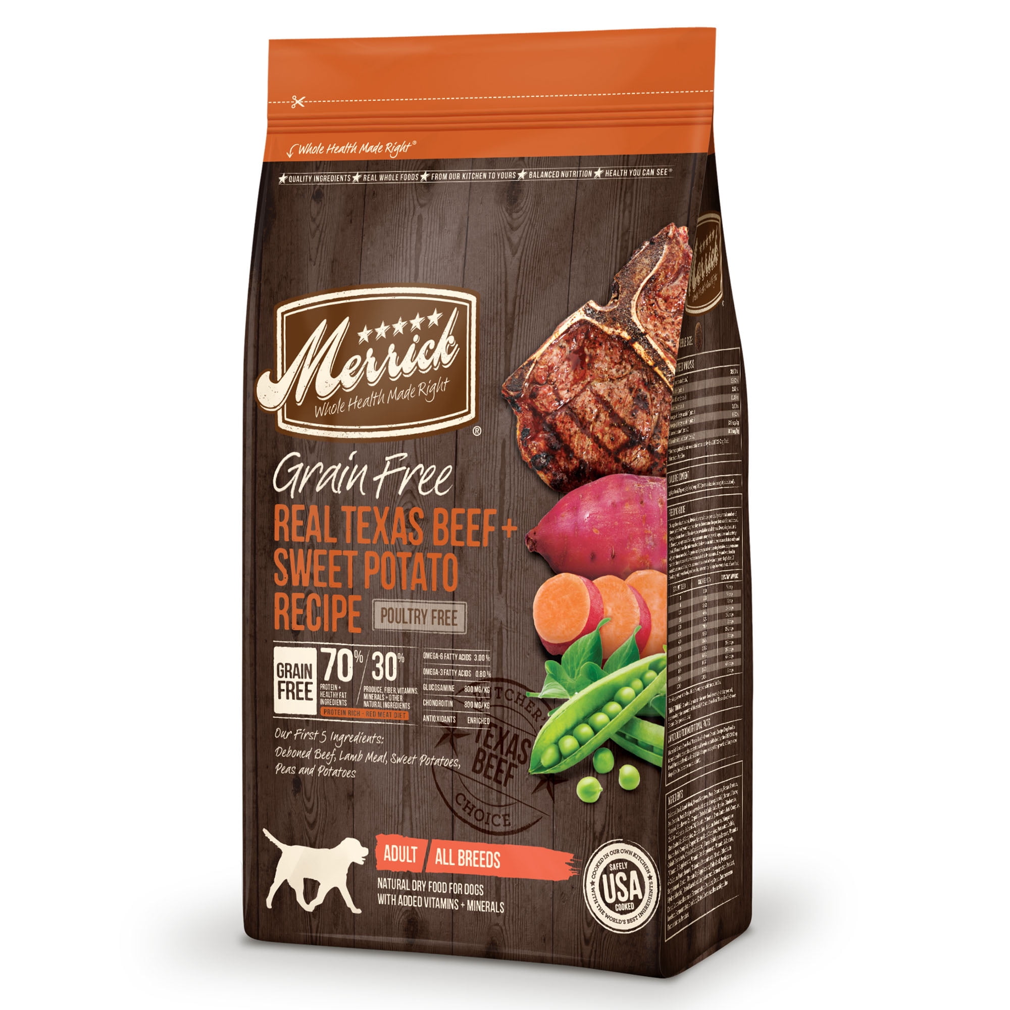 Merrick Grain-Free Real Texas Beef + Sweet Potato Recipe Dry Dog Food, 4 lb