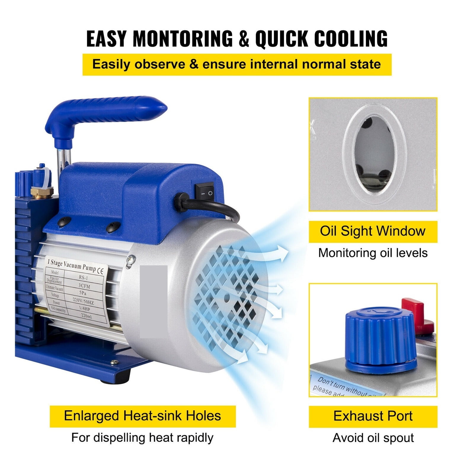3CFM 1/4HP Vacuum Pump Refrigeration With Vacuum Chamber For Household Vacuum Packing Air Condition Automobile Maintenance