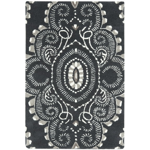 SAFAVIEH Wyndham Pompeii Damask Wool Area Rug, Dark Grey/Ivory, 2'6" x 4'