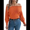 thumbnail image 2 of Suéter de Mujer con Hombros Descubiertos, Jersey de Punto con Cable Liso, Top Informal de Larga, Suéteres Cortos Color Naranja M, 2 of 10