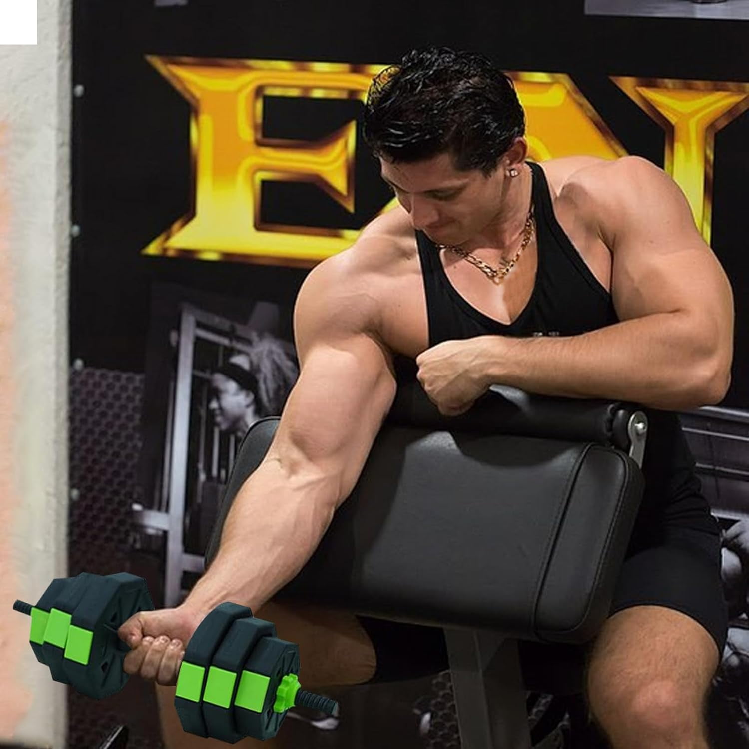 Litake Adjustable Dumbbell Set with Iron Handle, 30lbs Weight Set, Green and Black, Octagon Head