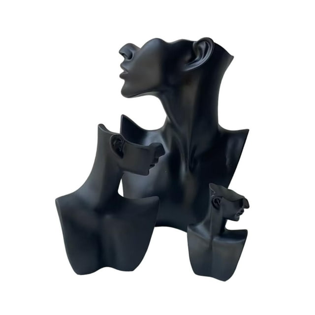 3x Soporte de exhibición de joyas, organizador de busto, elegante decoración, maniquí, soporte de joyería, busto de cabeza, retrato para exhibición de Negro