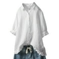 thumbnail image 1 of Bellella Women Shirts Ruffle Blouse Button Down Tops Casual Solid Color Tunic Shirt Holiday White S, 1 of 2